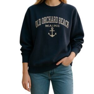 Pacific & Co Old Orchard Beach Maine Embroidered Sweatshirt Navy Blue 90s Vibe L